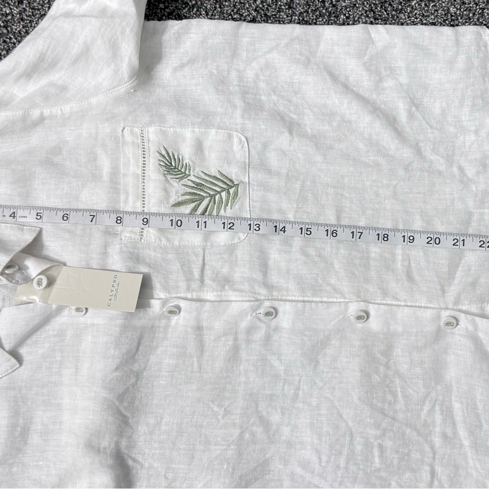 Calypso St. Barth White Button-Up Linen Tunic with Leaf Detail - Picture 11 of 14